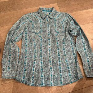 PANHANDLE MENS SIZE MEDIUM PEARL SNAP TEAL BLUE WESTERN LONG SLEEVE SHIRT